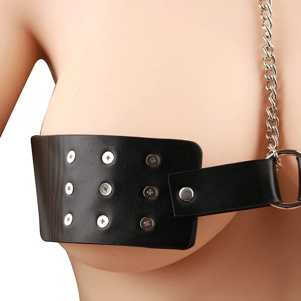 Leather Lingerie With Breast Nail Chest Massage Women's BDSM Toy Neck Bondage - Cosmic Twink