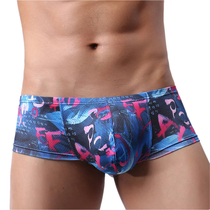 Boxer Mens Underwear Men Low Waist Print Boxers Panties Sexy Breathable Boxershorts Men U Pouch Bikini Shorts Gay Underwear - Cosmic Twink