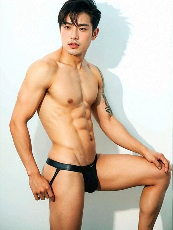 Men's Underwear Patent Leather Double T-Back Men's Leather Pants Sports Youth Hip Lifting Simple Black Low Waist Sexy Hip Exposed - Cosmic Twink