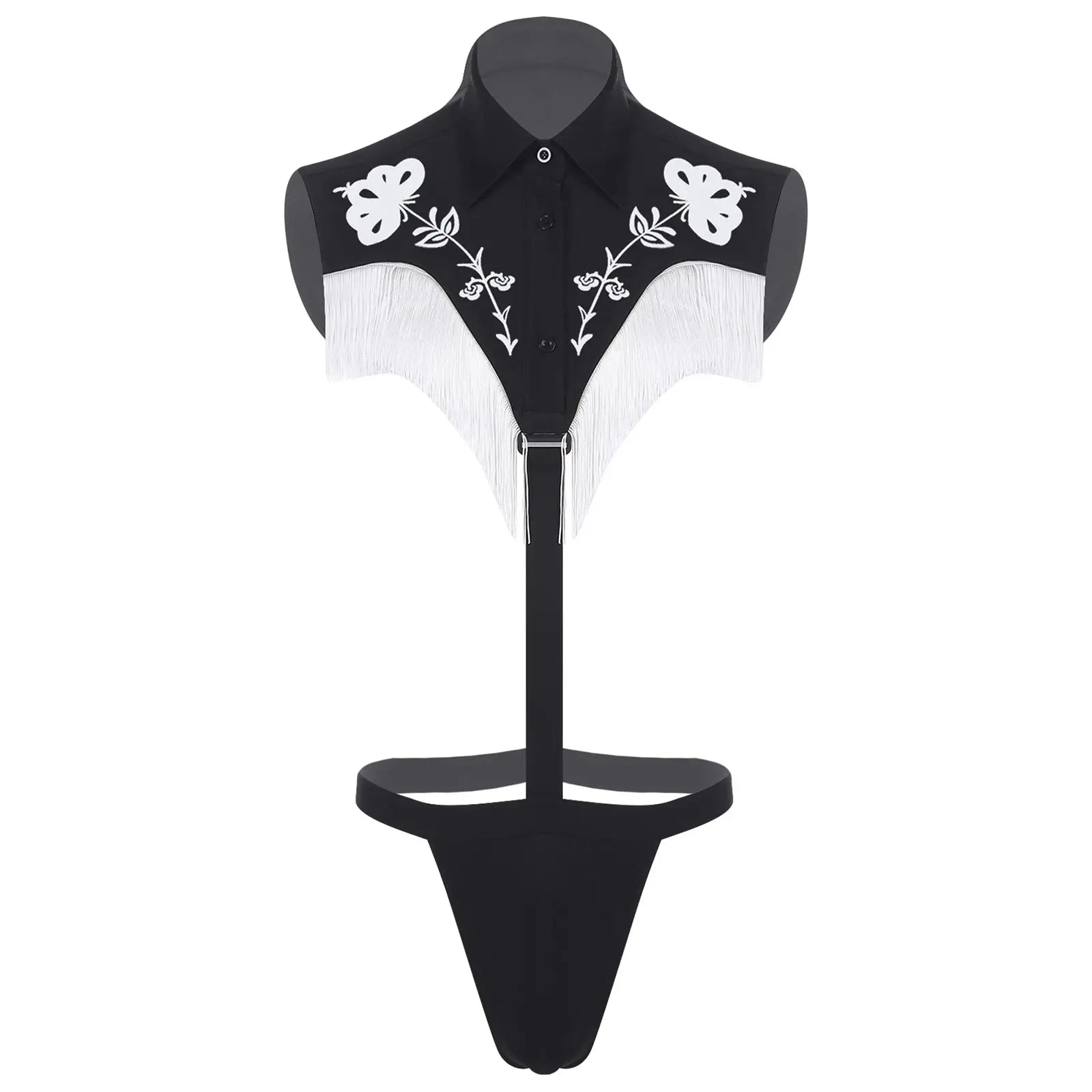 Mens Jockstrap Gay Lingerie Mini Bikini Thongs Bodysuit Underwear Sexy Western Cowboy Club Wear Printed Fringe Tassels Jumpsuit