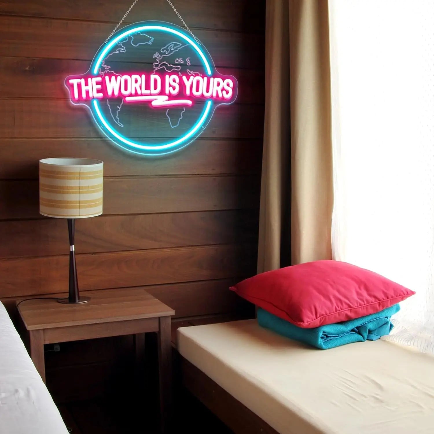 The World Is Yours Neon Sign Carved Planet LED Neon Light Sign for Office Wedding Man Cave Game Room Wall Decor Birthday Gift - Cosmic Twink