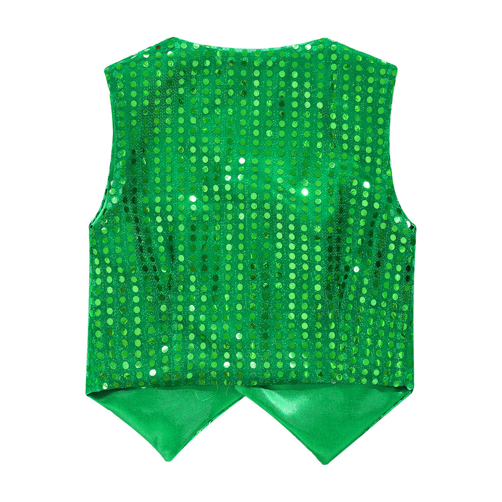 Mens Shiny Sequined Vest Tops V Neck Disco Irregular Hem Waistcoat Hiphop Jazz Dance Festival Rave Outfits Performance Costume - Cosmic Twink