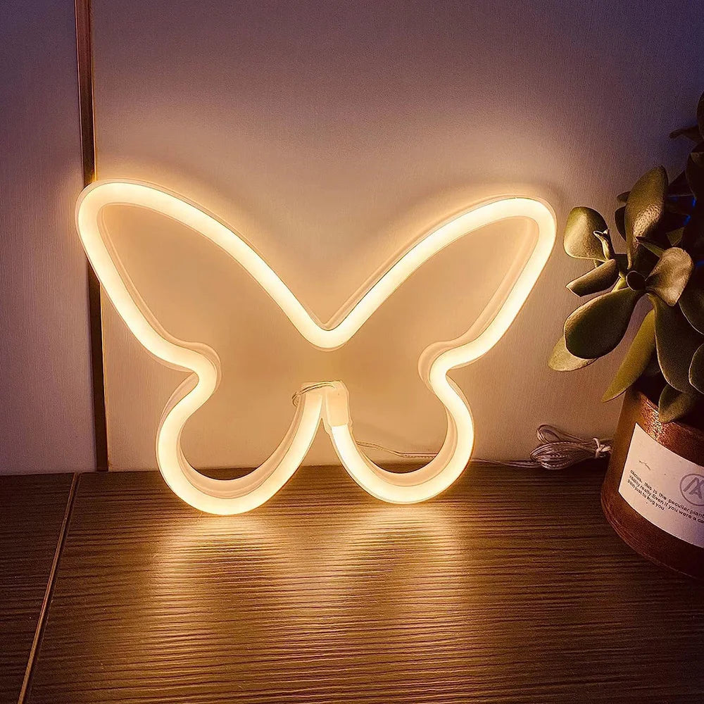Butterfly Neon Sign USB/Battery Powered Cat LED Neon Light Skull Neon Lamp Wall Art Decor for Home Bedroom Birthday Gift Wedding - Cosmic Twink