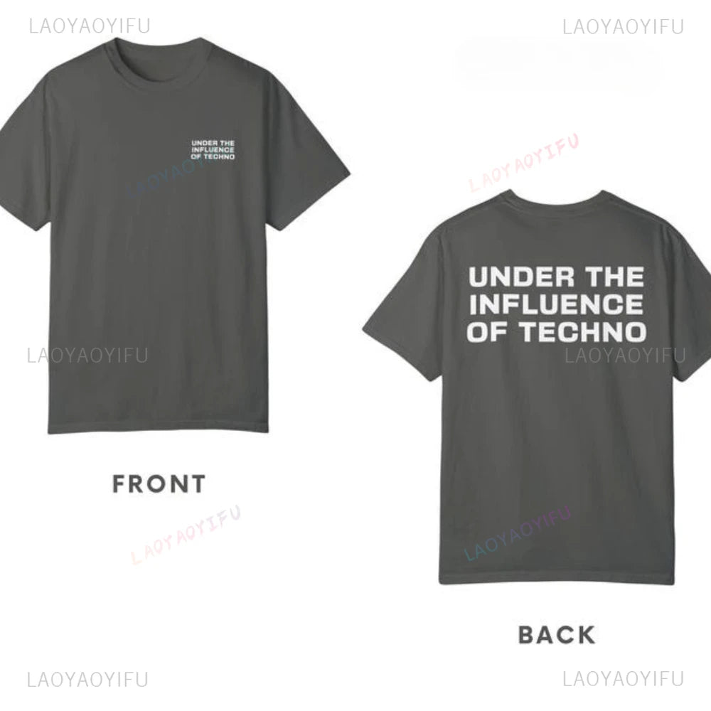 Under The Influence of Techno Rave Festival Music Party Outfit Graphic T Shirts Woman  Man Summer Music Festival Celebration - Cosmic Twink