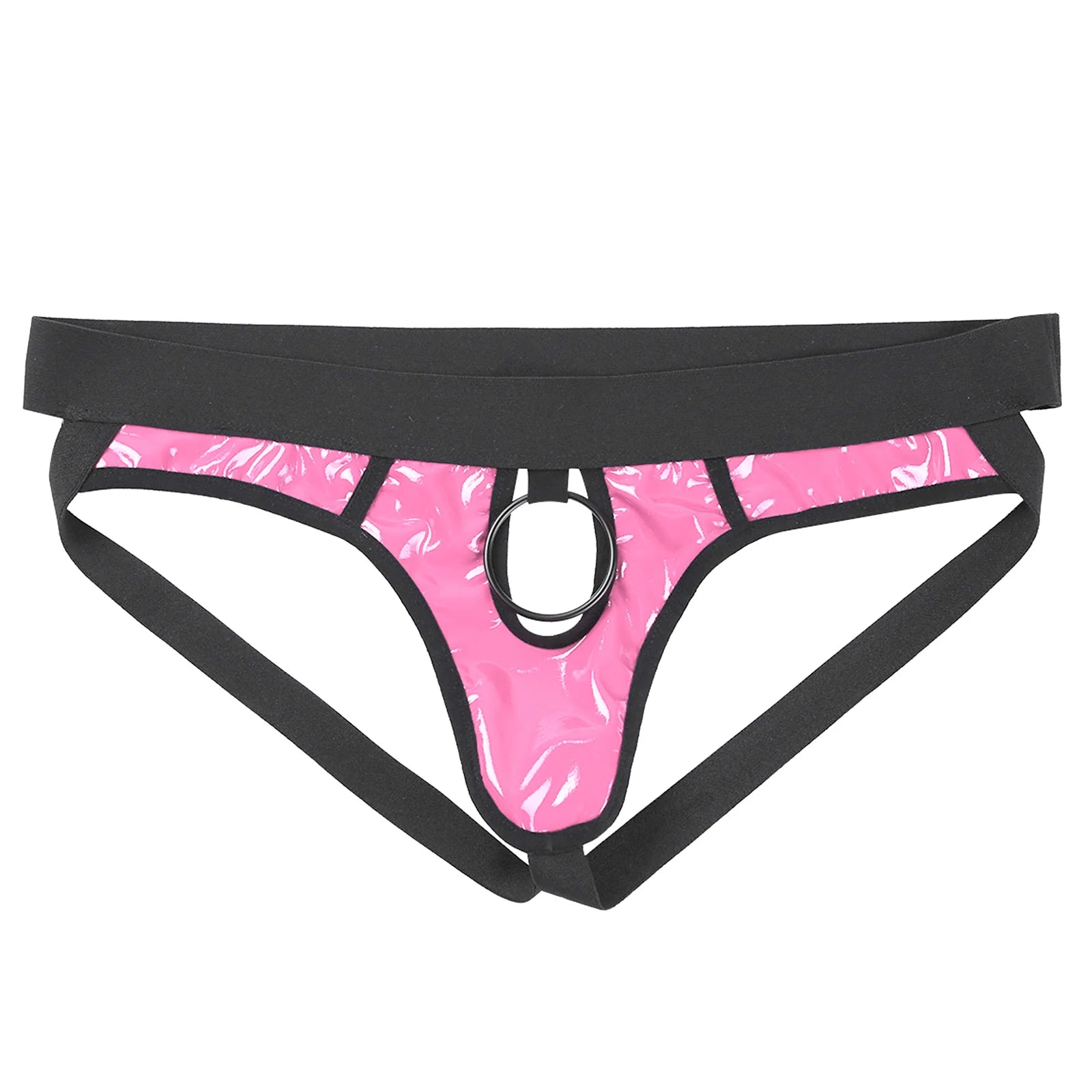 Sexy Gay Men Bikini G-string Underwear with Metal O-Ring Lingerie Faux Leather Panties Open Back Hollow Out Jockstrap Underpants