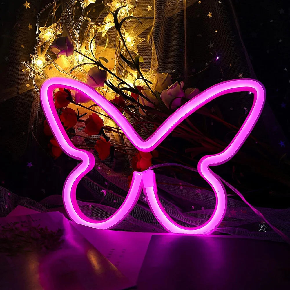 Butterfly Neon Sign USB/Battery Powered Cat LED Neon Light Skull Neon Lamp Wall Art Decor for Home Bedroom Birthday Gift Wedding - Cosmic Twink