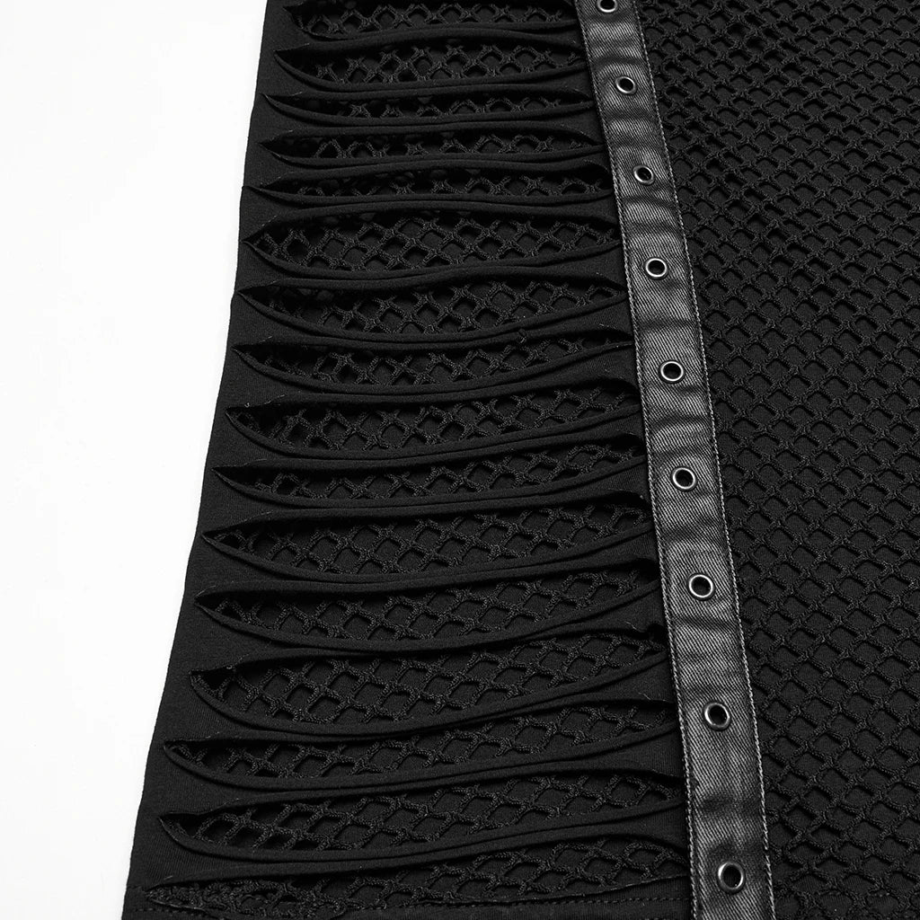 PUNK RAVE Men's Punk Cut Features Mesh Vest Novel Style Personality Cool Handsome Dark Tops Tees Men Clothing - Cosmic Twink