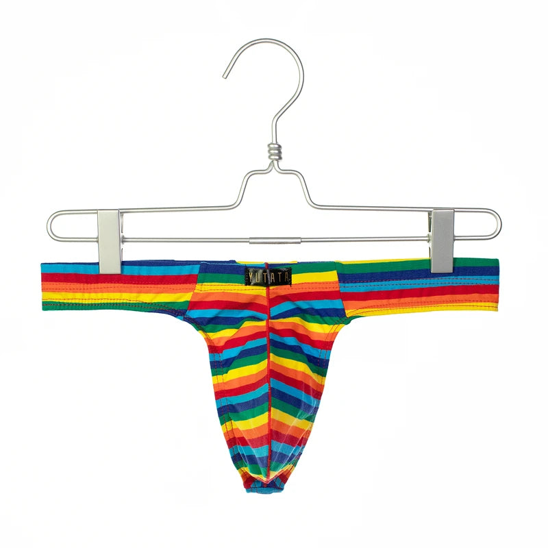 Gay Underwear Men Thongs Jockstrap Men Striped G Strings Thong Underwear Tanga Hombre Breathable Sexy Lingerie Cotton Underpants - Cosmic Twink