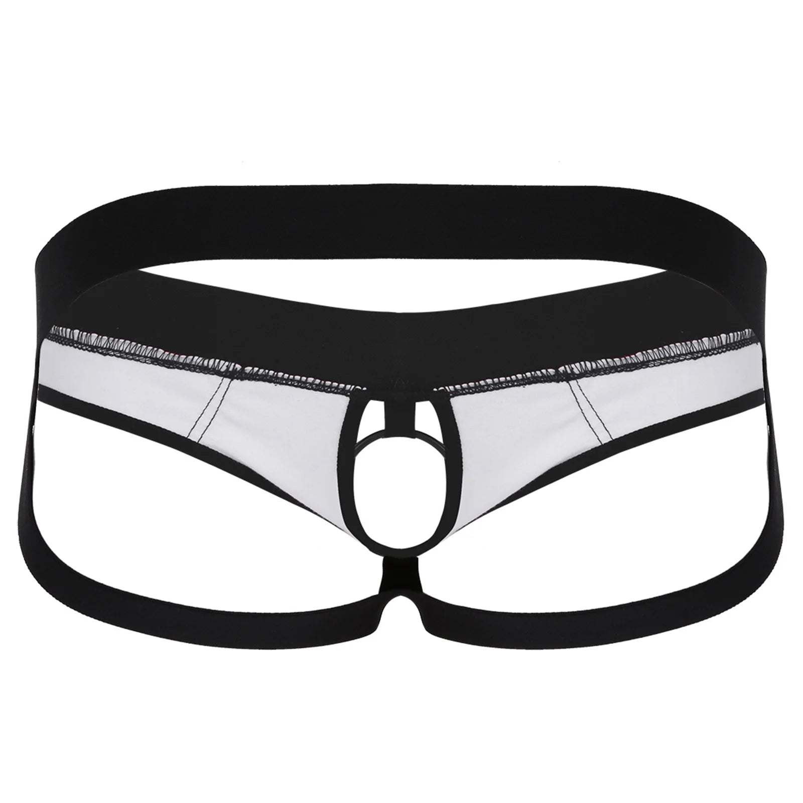 Sexy Gay Men Bikini G-string Underwear with Metal O-Ring Lingerie Faux Leather Panties Open Back Hollow Out Jockstrap Underpants