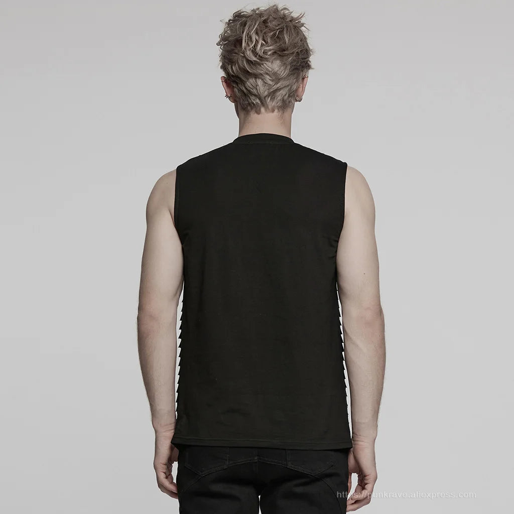PUNK RAVE Men's Punk Cut Features Mesh Vest Novel Style Personality Cool Handsome Dark Tops Tees Men Clothing - Cosmic Twink
