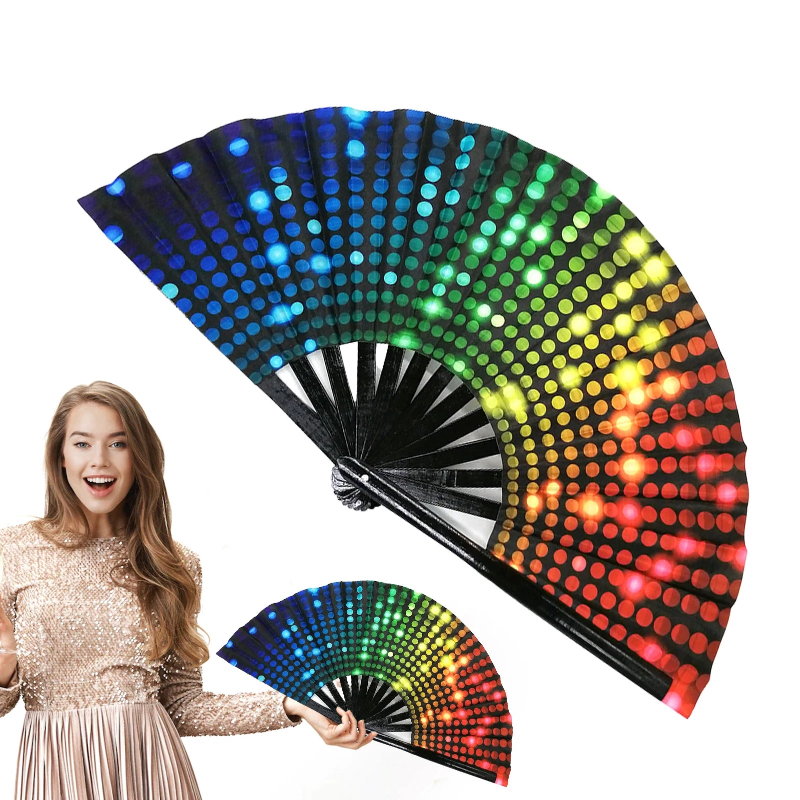 DJ Folding Fan Bar Disco Dance Fan Halloween Skull Print Hand Fan LGBT Gay Pride Rainbow Fan Chinese Kung Fu Folding Fan - Cosmic Twink