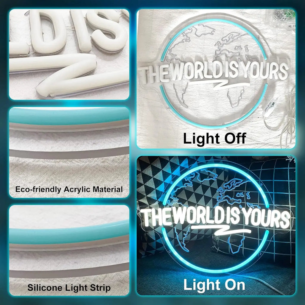 The World Is Yours Neon Sign Carved Planet LED Neon Light Sign for Office Wedding Man Cave Game Room Wall Decor Birthday Gift - Cosmic Twink