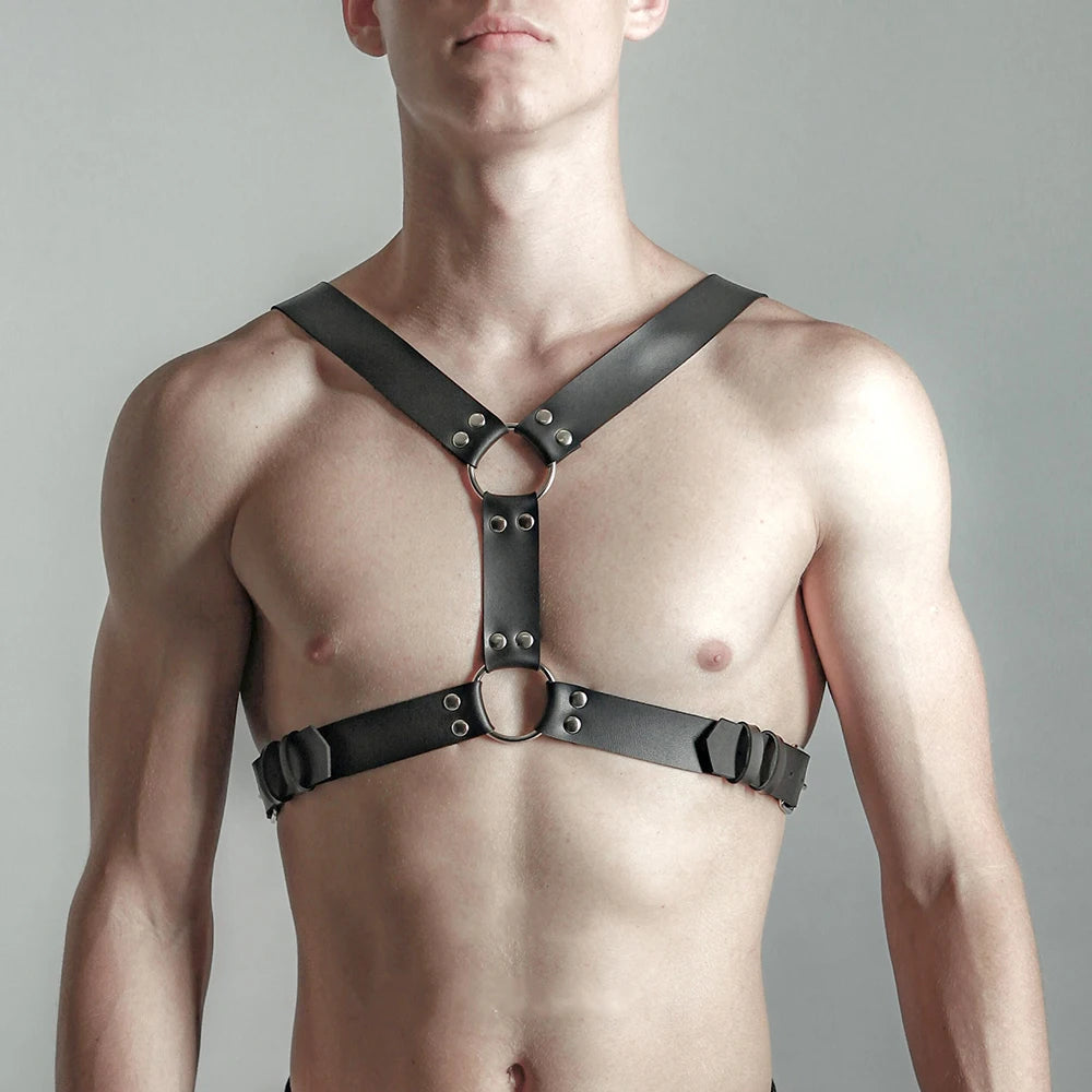 Fetish Gay Leather Chest Harness Men Harness Adjustable Sexual Body Bondage Cage Harness Belts Rave Gay Clothing for Adult Sex