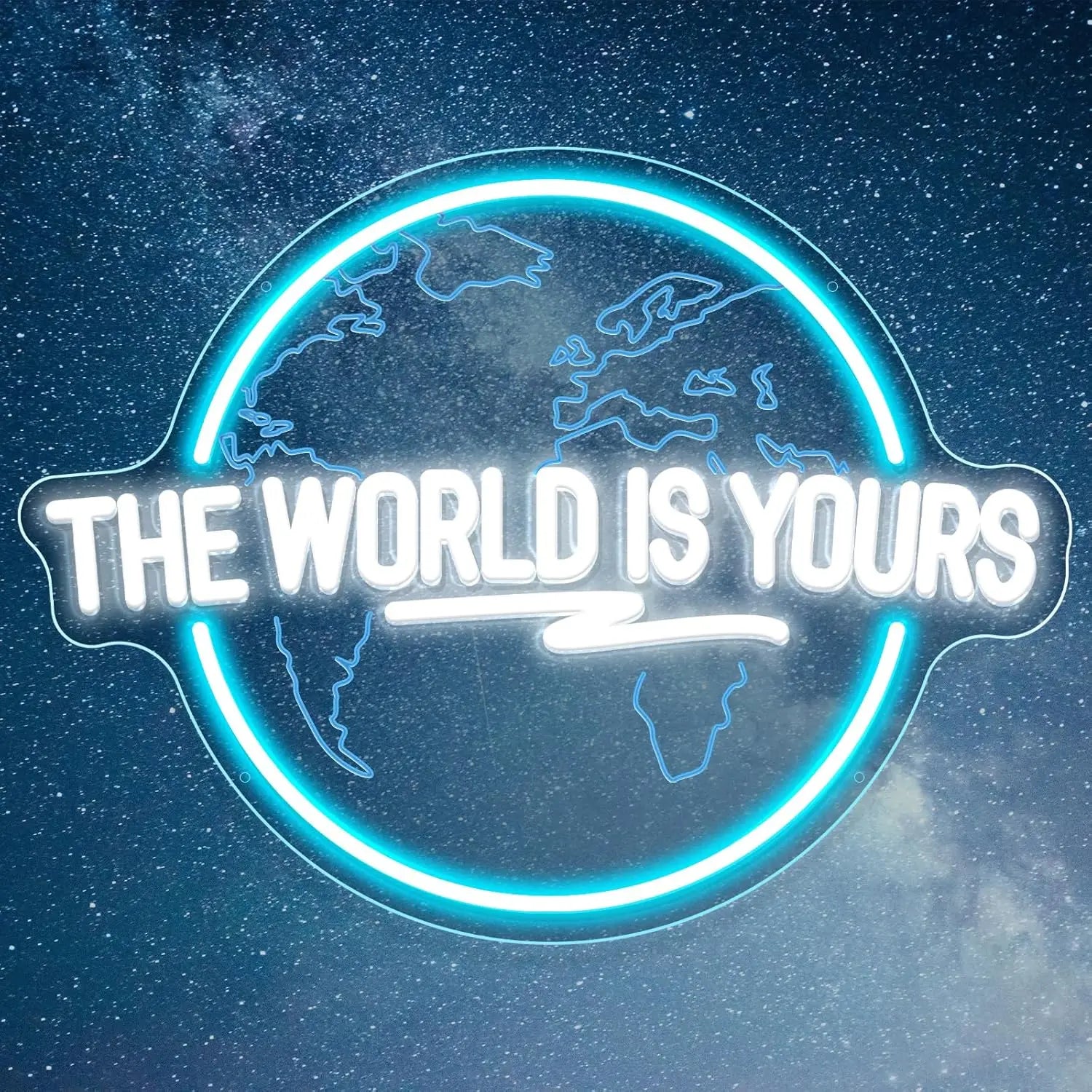 The World Is Yours Neon Sign Carved Planet LED Neon Light Sign for Office Wedding Man Cave Game Room Wall Decor Birthday Gift - Cosmic Twink