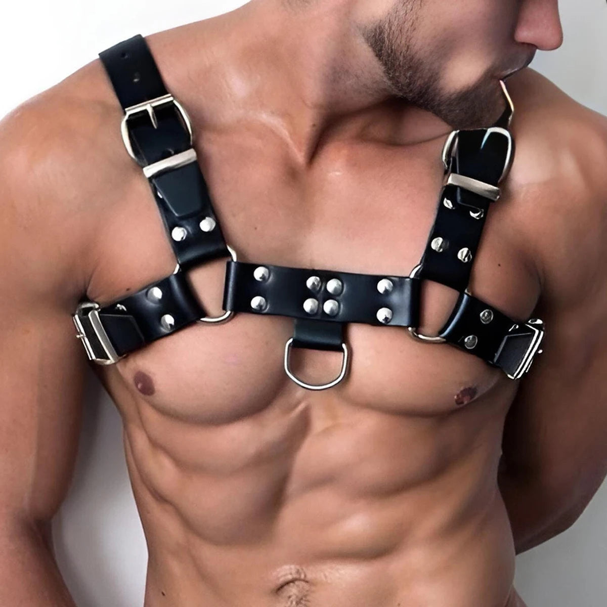 Fetish Gay Leather Chest Harness Men Harness Adjustable Sexual Body Bondage Cage Harness Belts Rave Gay Clothing for Adult Sex