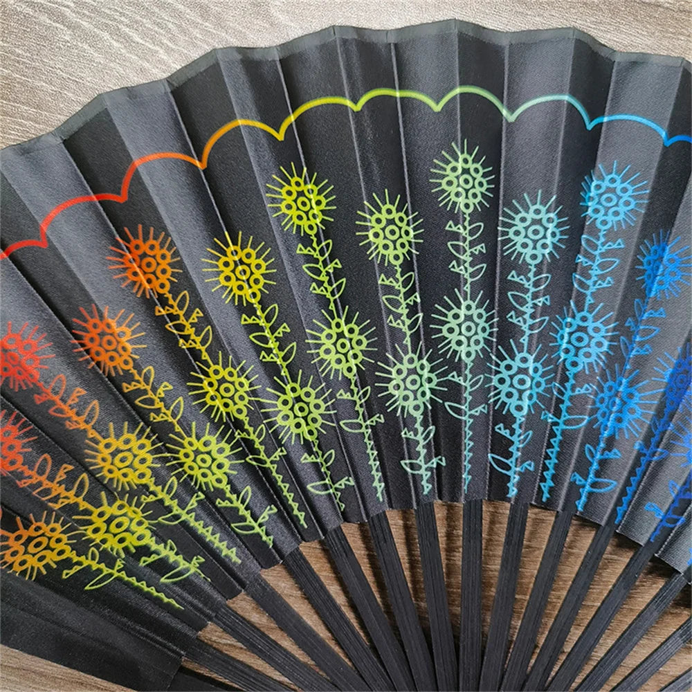 2024 Bamboo Bone Folding Fan Colorful Rave Fans Vibrant Bamboo Hand Fans for Festival Dancing Parties Decorative Gifts for Men - Cosmic Twink