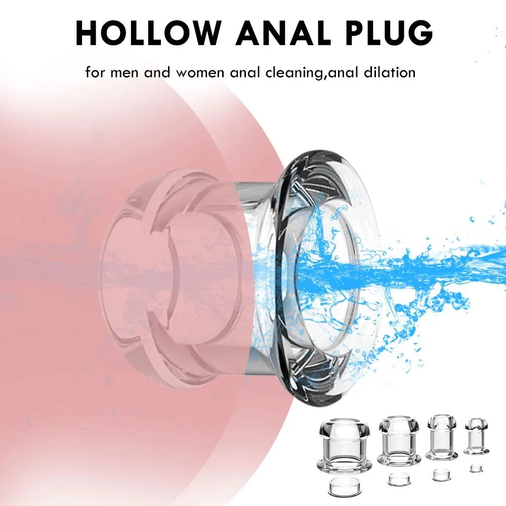 Hollow Speculum Peeking Anal Beads Butt Plug with Stopper Expander Tunnel Transparent Anus Dilation Adult Women Men Gay - Cosmic Twink