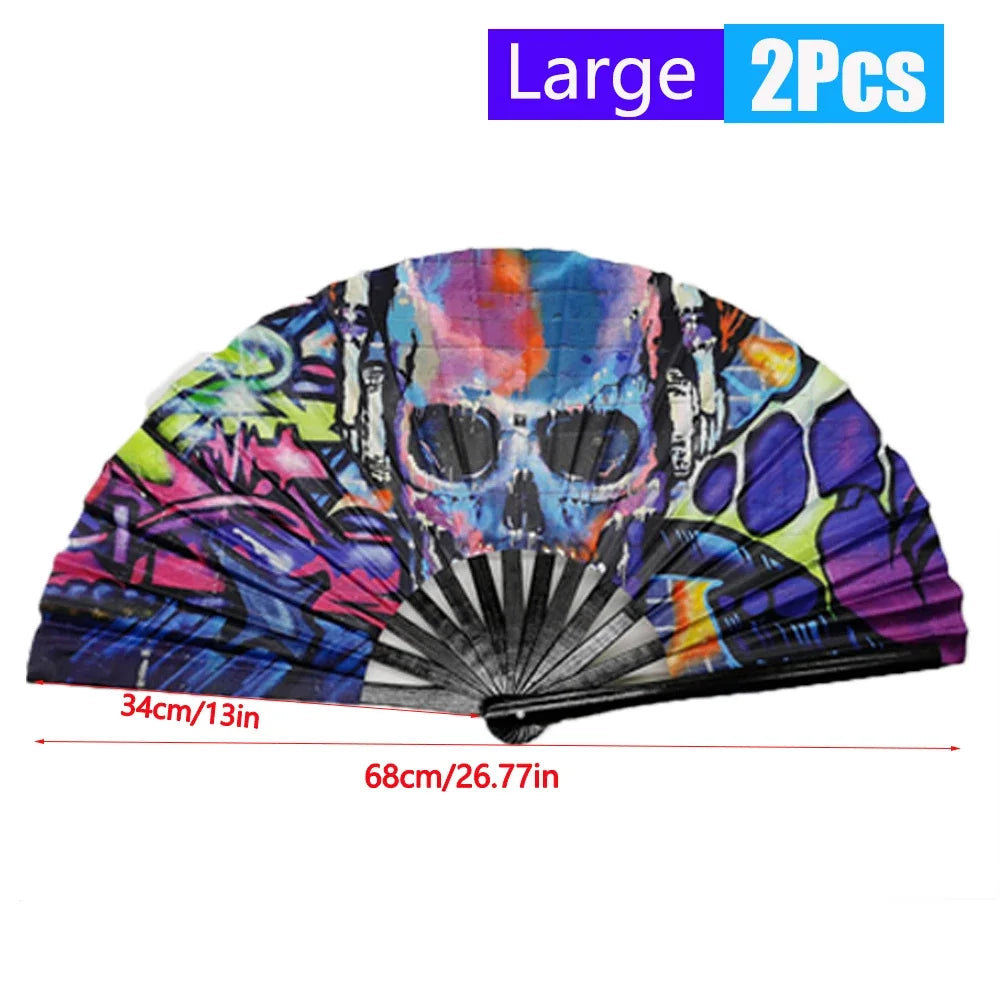 1-3Pcs Large Chinese Rave Folding Hand Fan Rainbow Fan Wedding Dance Kung Fu Fan for Art Craft Gift Festival Party Home Decor - Cosmic Twink