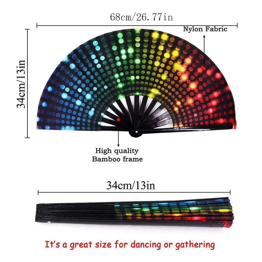 1-3Pcs Large Chinese Rave Folding Hand Fan Rainbow Fan Wedding Dance Kung Fu Fan for Art Craft Gift Festival Party Home Decor - Cosmic Twink