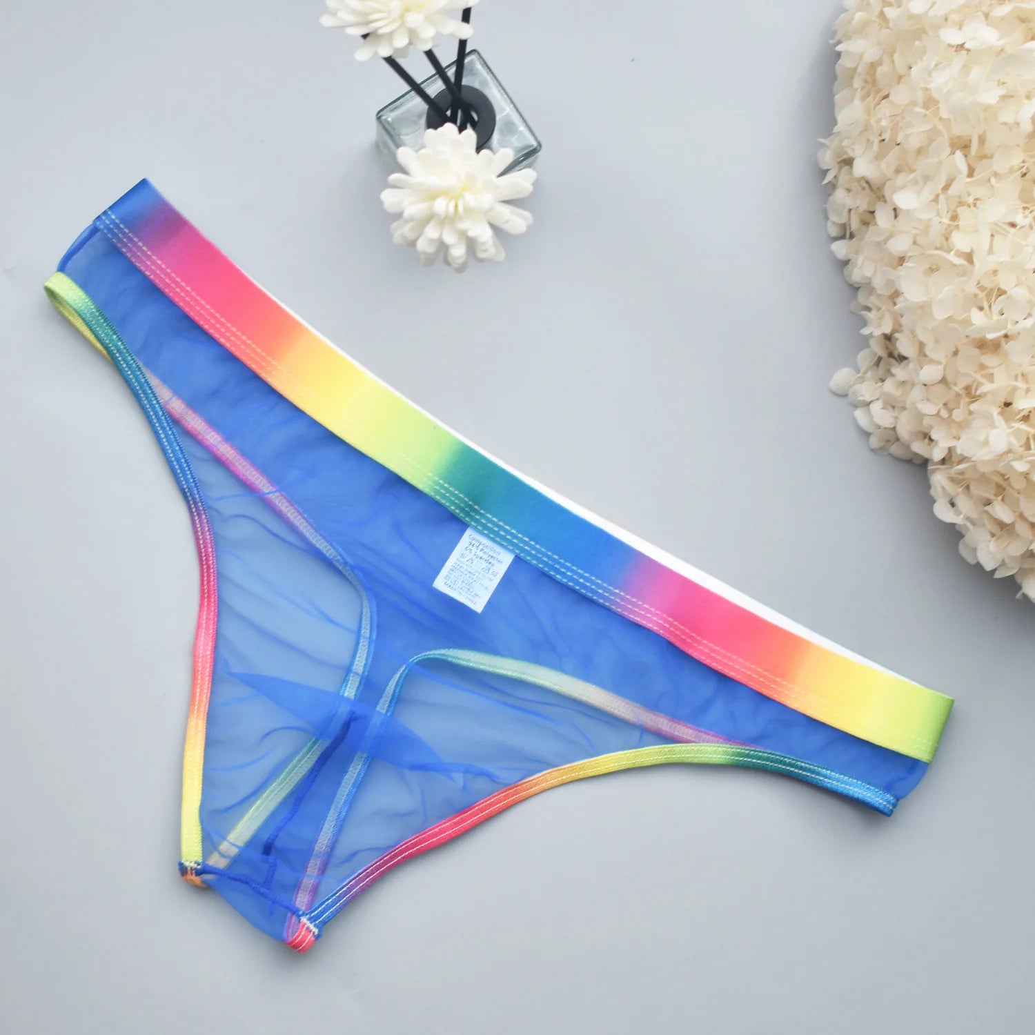 Men's Transparent Mesh G-String T-Back Thong  Rainbow Low Rise Underwear Gay Sexy Breathable Sheer Underpant Naughty Lingerie - Cosmic Twink