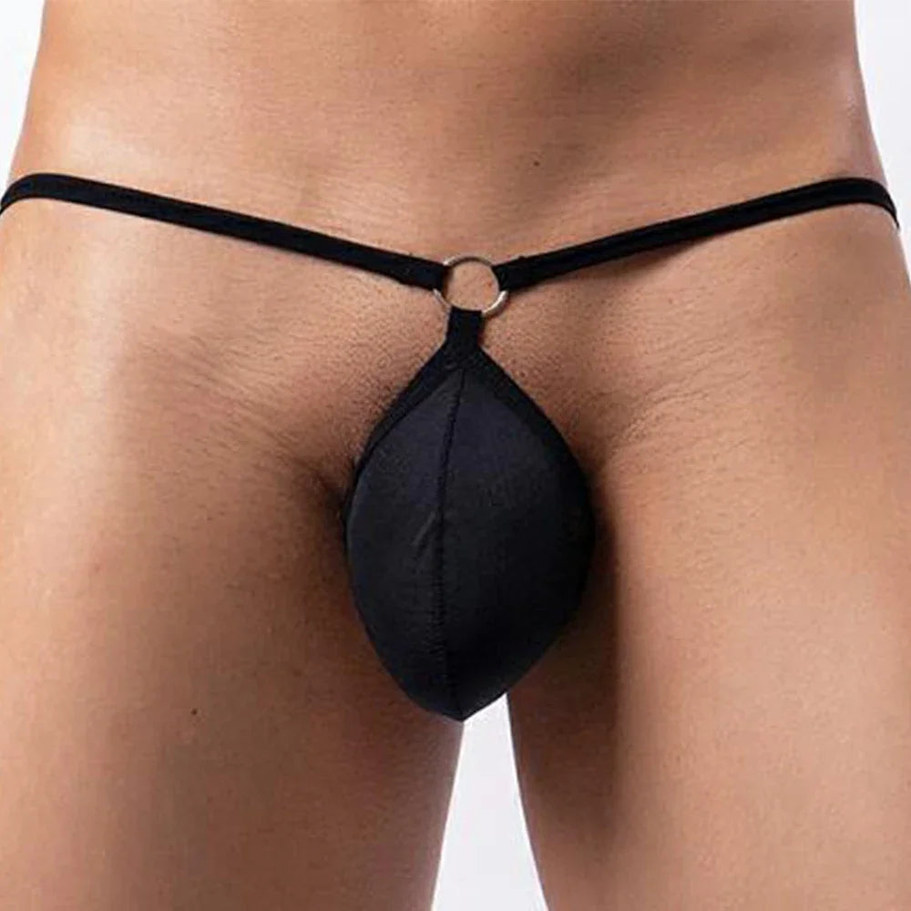 Hollow Breathable G-String Thong Men Sexy T-Back Briefs Gay Underwear Enhance Peni Pouch Panties Low-Rise Exposed Butt Underpant - Cosmic Twink