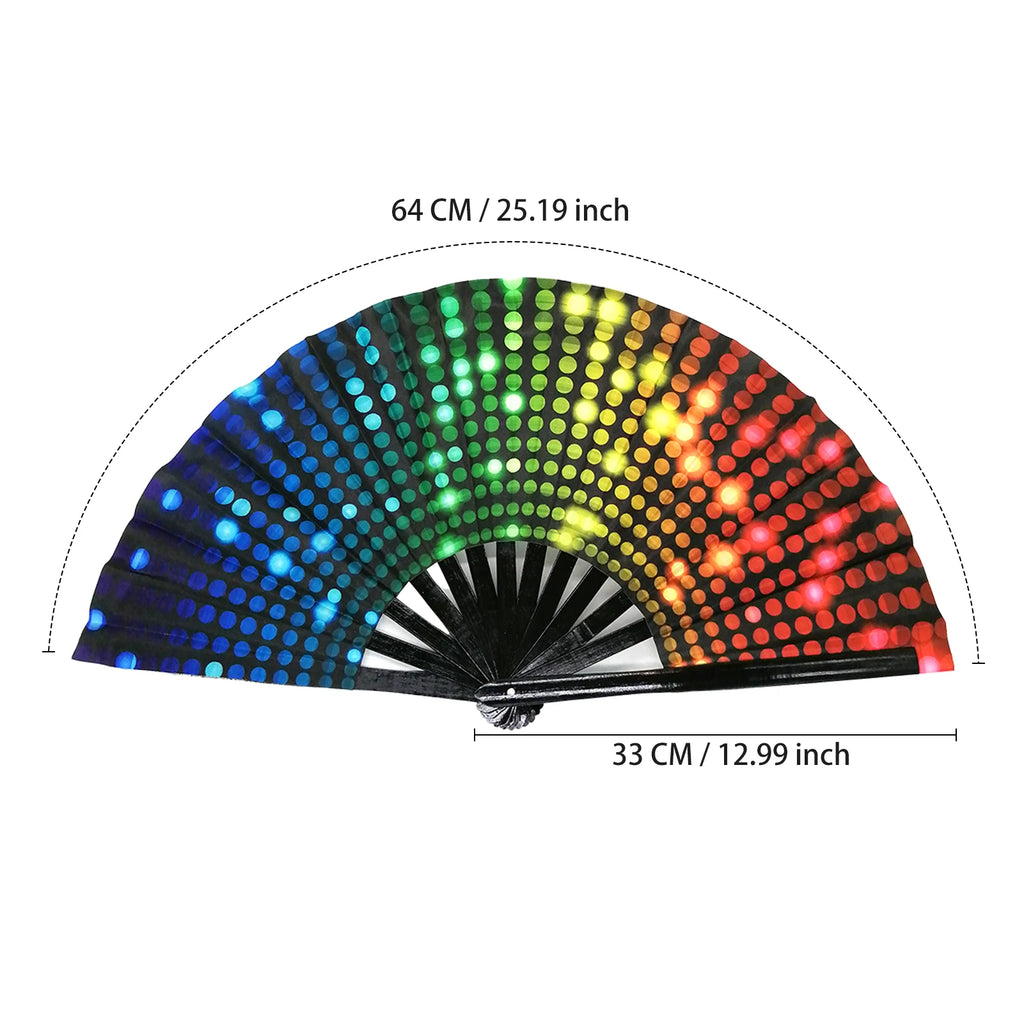 Large Folding Hand Fan Bling Bling Hand Rave Fan Rainbow Print Bamboo Oxford Cloth Pride Festival Handheld Fan For Party Gift - Cosmic Twink