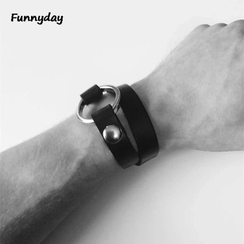 Gay Rave Harness Mens Belt PU Leather Bracelet Sex Toys For Men Lingerie Underwear Garter Belt Wristband Punk Jewelry