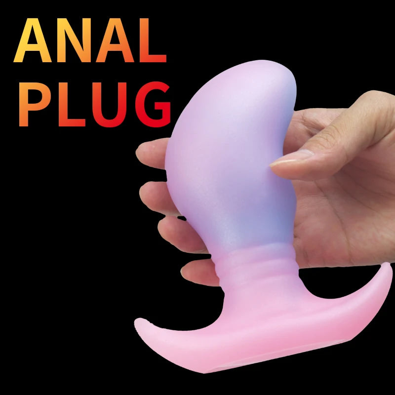Glow in The Dark Colorful Silicone Buttocks Butt Plug Soft Women's Gay Men Prostate Massager - Cosmic Twink
