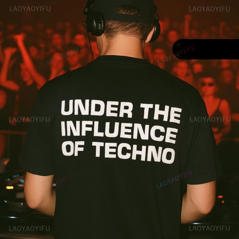 Under The Influence of Techno Rave Festival Music Party Outfit Graphic T Shirts Woman  Man Summer Music Festival Celebration - Cosmic Twink