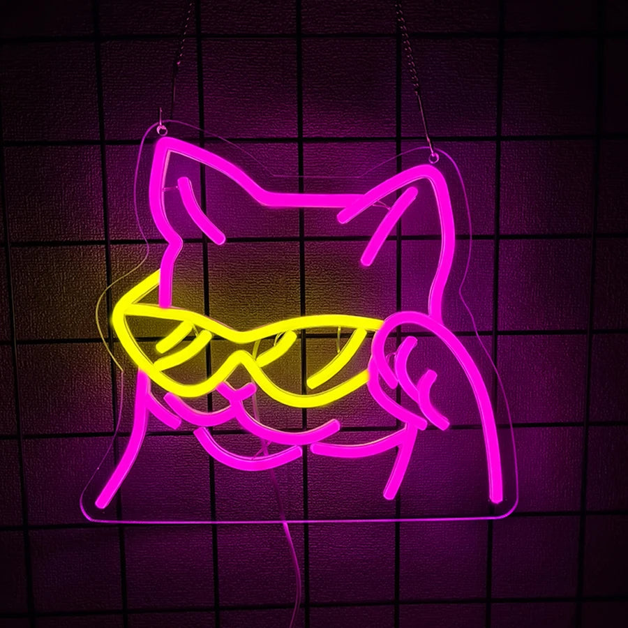 Cat Neon Sign for Wall Decor，Cat Lover Led  Light Up Signs for Bedroom Man Cave Home Animal Bar Pet Shop Birthday Party Decor - Cosmic Twink