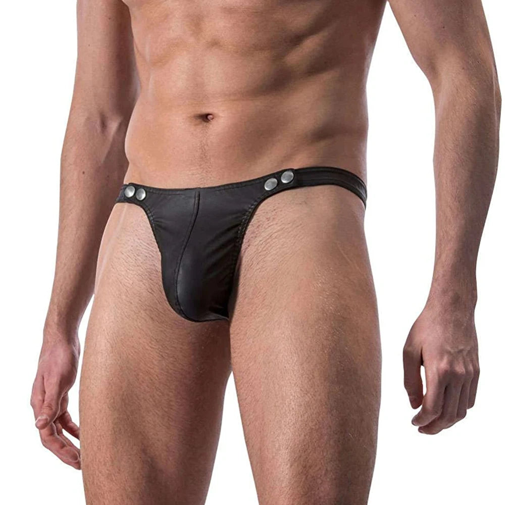Gay String Sexy Underwear for Men 2023 Slip Man Pu Leather Penis Pouch Ultra Thin Thong and Jockstrap T-Back Male Hot Panties - Cosmic Twink