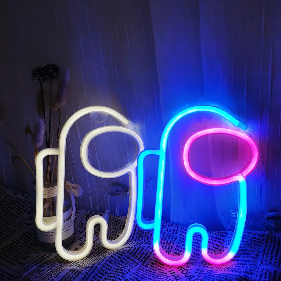 LED Neon Lamp Sign Astronaut Game Lamp Neon Wall Lights Night Light for Room Holiday Party Decor Cool Birthday Christmas Gift - Cosmic Twink