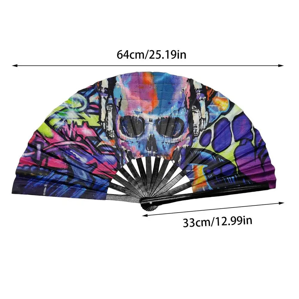 DJ Folding Fan Bar Disco Dance Fan Halloween Skull Print Hand Fan LGBT Gay Pride Rainbow Fan Chinese Kung Fu Folding Fan - Cosmic Twink