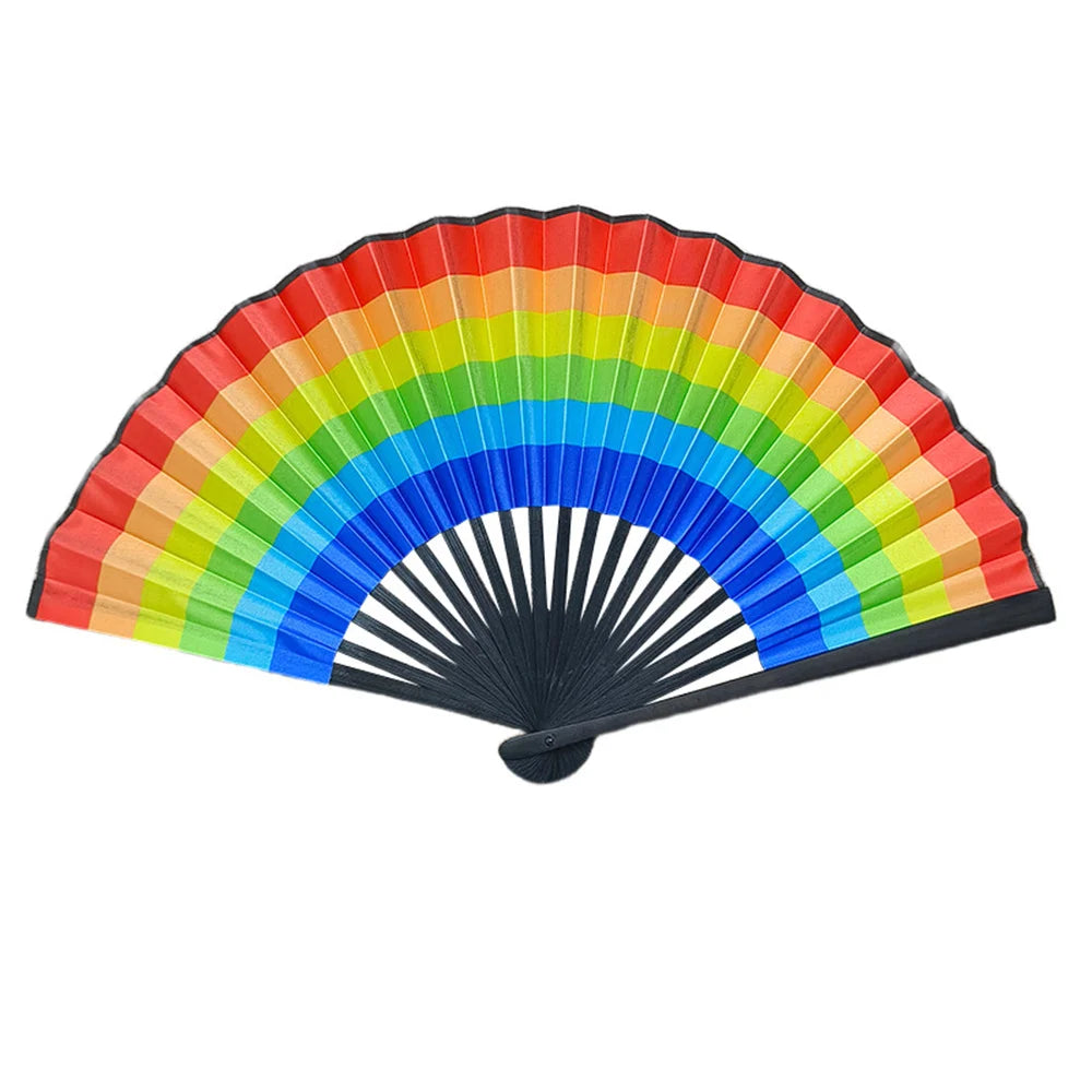 2024 Bamboo Bone Folding Fan Colorful Rave Fans Vibrant Bamboo Hand Fans for Festival Dancing Parties Decorative Gifts for Men - Cosmic Twink