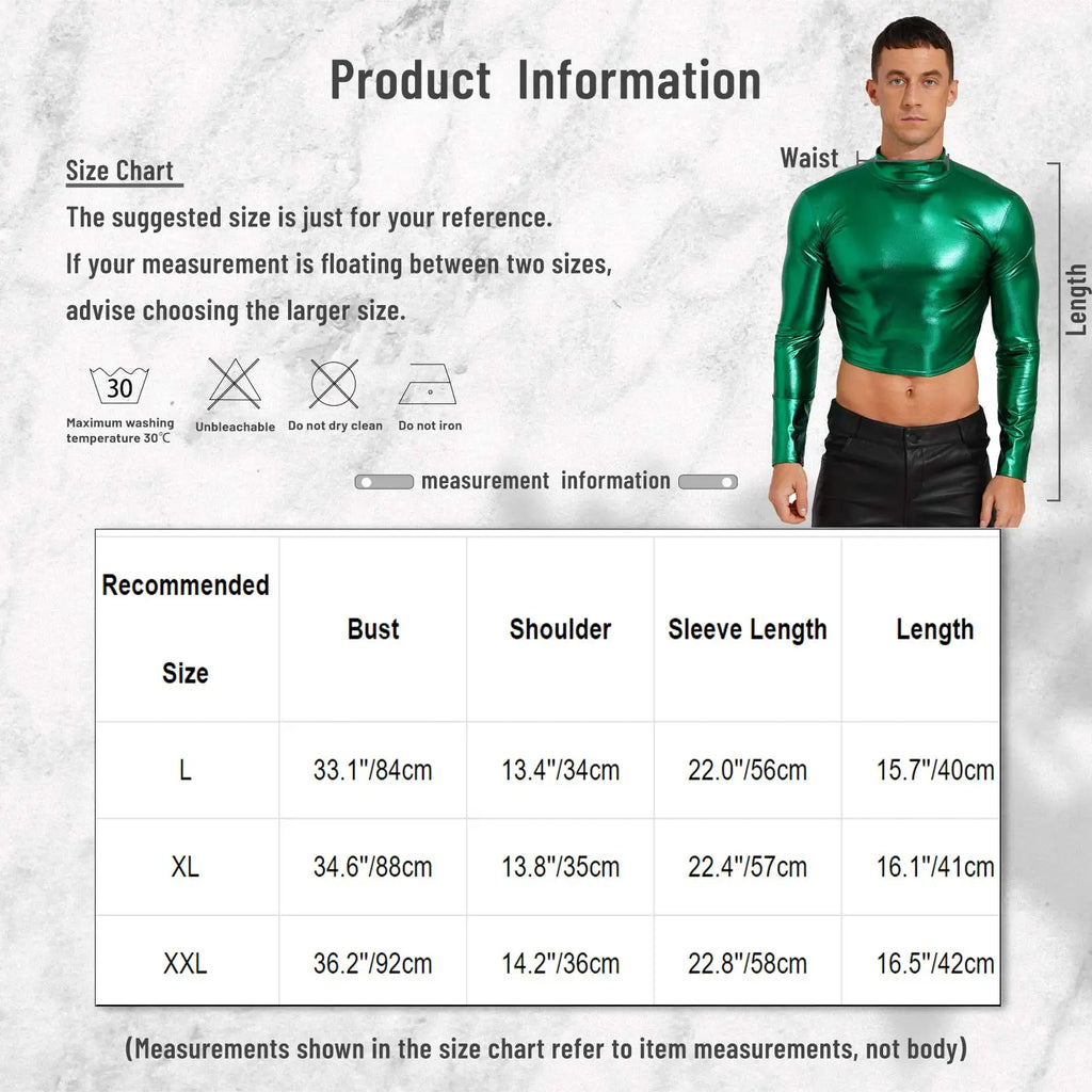 Men's Clothing Wet Look Faux Leather Vest Pole Dance Costume Metallic Mock Neck Crop Tank Top Gothic Punk Rave Party Clubwear - Cosmic Twink