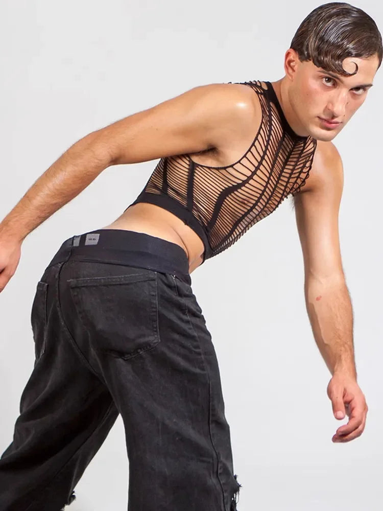 Adult Gay Couple Sex Clothing Elastic Underwear Set Fishnet Transparent Body Suits Sensual Sissy Jumpsuit Erotic Babydoll Tight