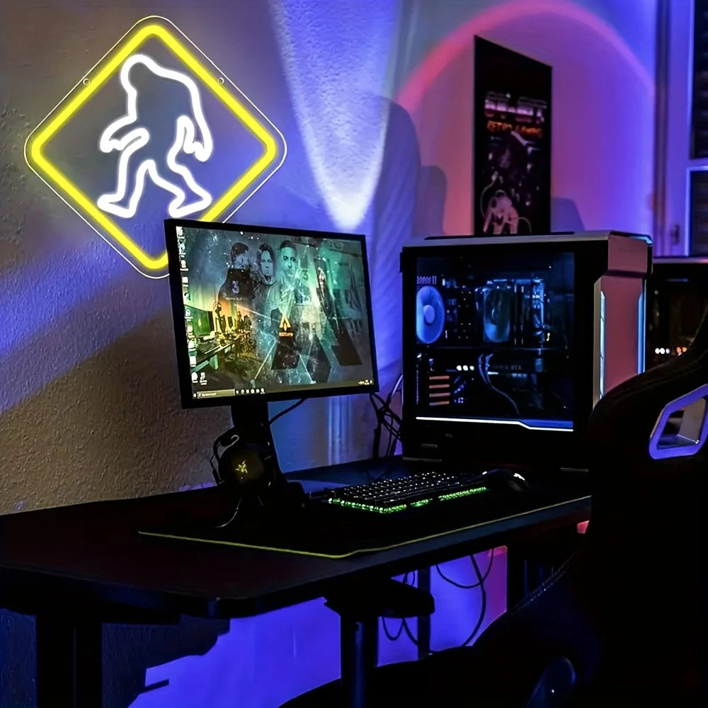 Bigfoot Neon Sign Light USB Powered Multicolor Wall Decor for Bedroom Man Cave Garage Perfect Gift for Fans And Friends - Cosmic Twink
