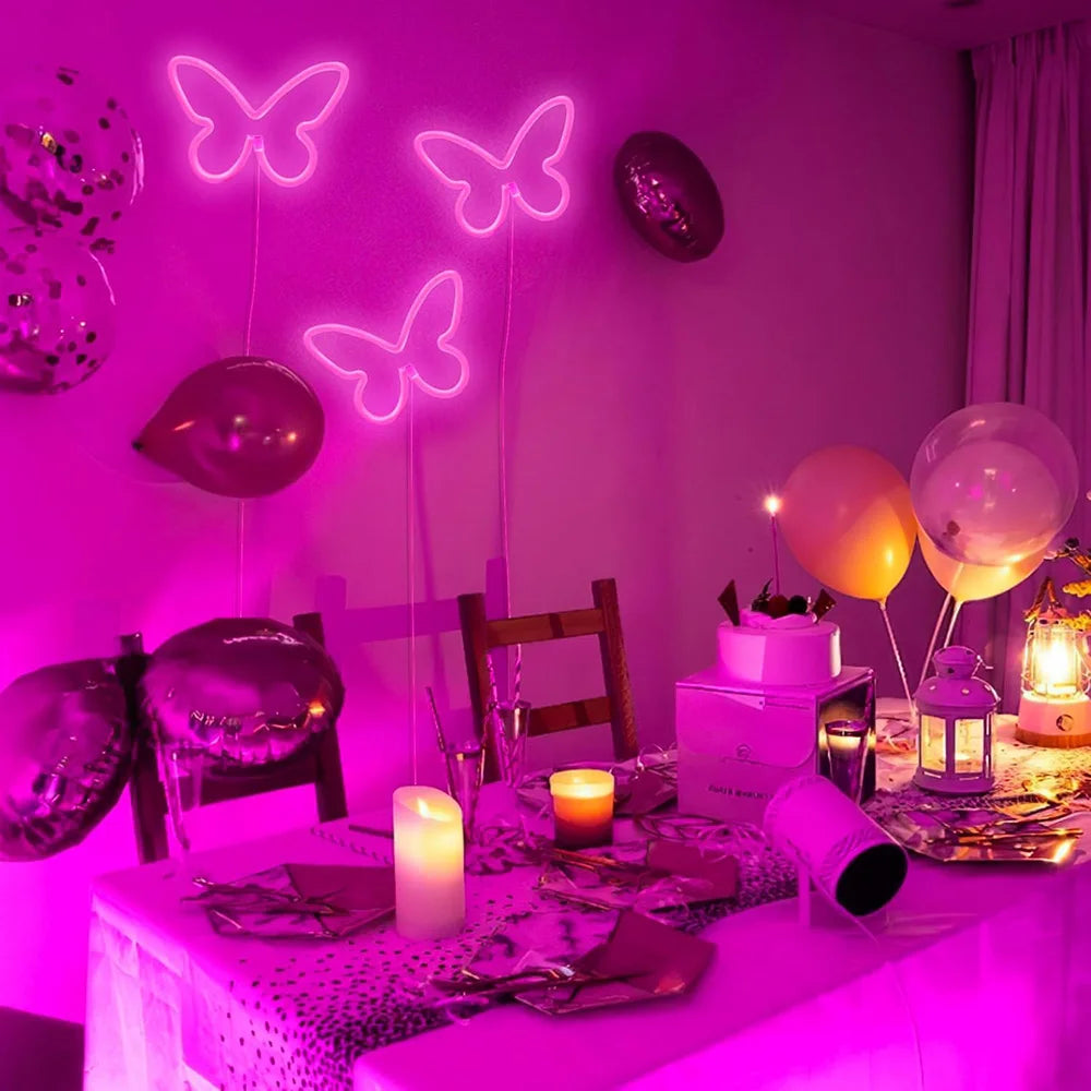 Butterfly Neon Sign USB/Battery Powered Cat LED Neon Light Skull Neon Lamp Wall Art Decor for Home Bedroom Birthday Gift Wedding - Cosmic Twink