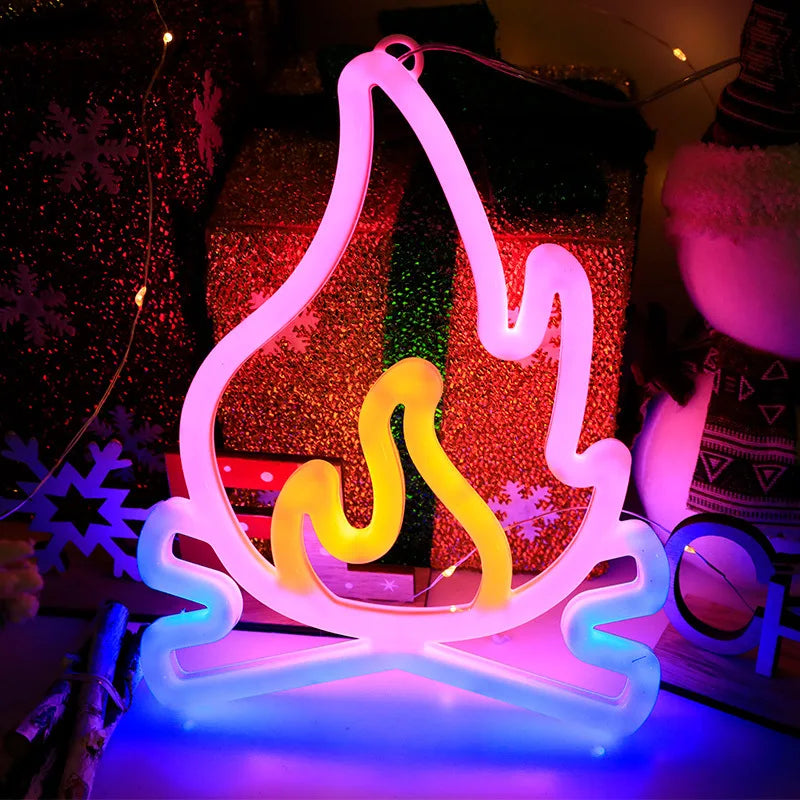 Flame Shaped Neon Signs w Base,LED Light,Atmosphere Lighting for Wall,Night Lamp for Birthday,Party,E-sports Room,Decoration - Cosmic Twink