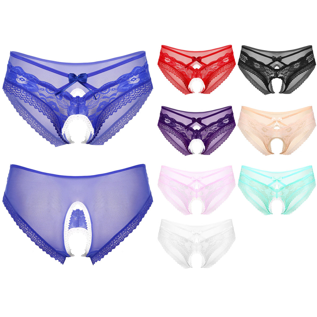 Mens Sexy Panties Lingerie Gay Male Sexy Briefs Underwear See-Through Mesh Strappy Crotchless Underpants - Cosmic Twink