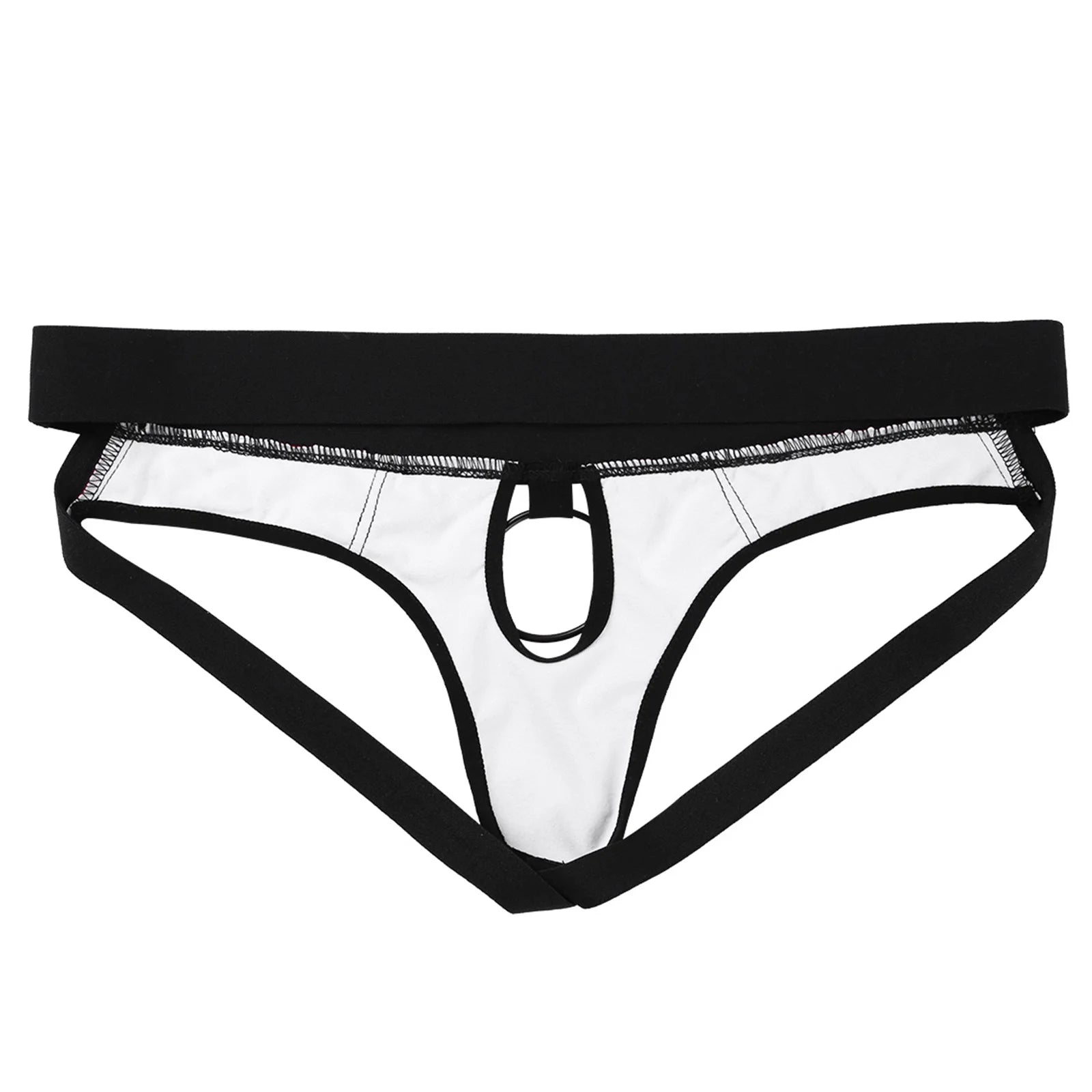 Sexy Gay Men Bikini G-string Underwear with Metal O-Ring Lingerie Faux Leather Panties Open Back Hollow Out Jockstrap Underpants