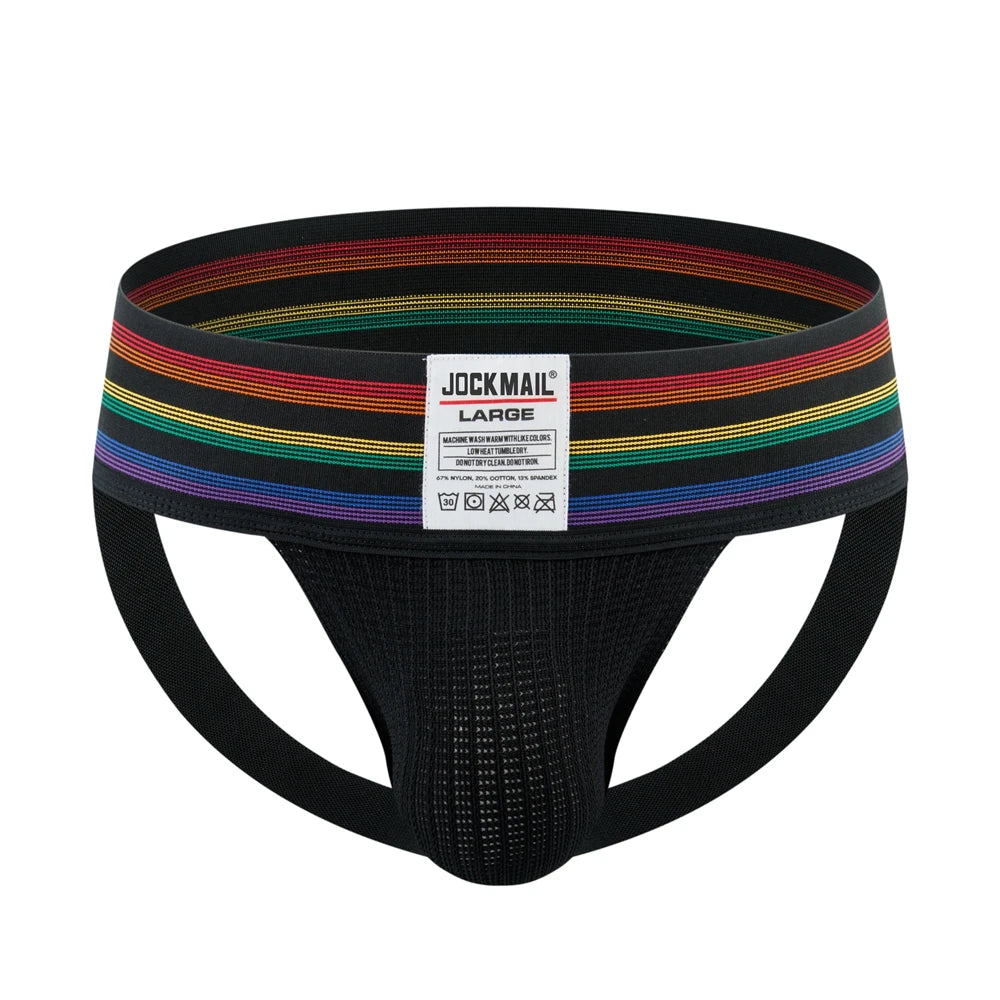 JOCKMAIL Mens Athletic Supporter Jockstrap with 3 Inch Wide Waistband Gym Workout Jock Strap Brief Mesh Pouch Sexy Gay Underwear - Cosmic Twink