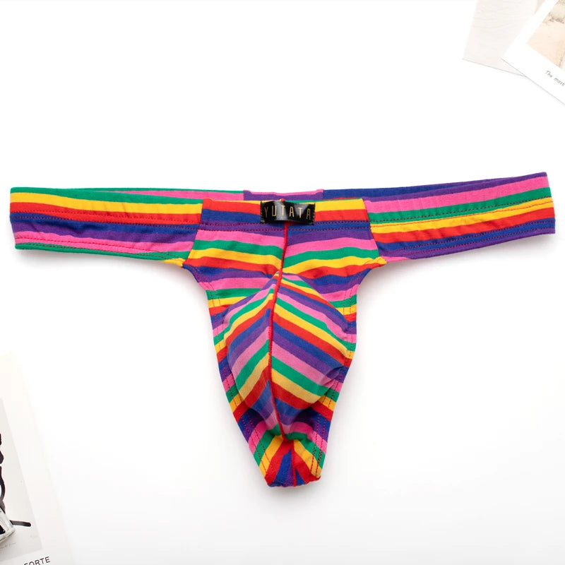 Gay Underwear Men Thongs Jockstrap Men Striped G Strings Thong Underwear Tanga Hombre Breathable Sexy Lingerie Cotton Underpants - Cosmic Twink
