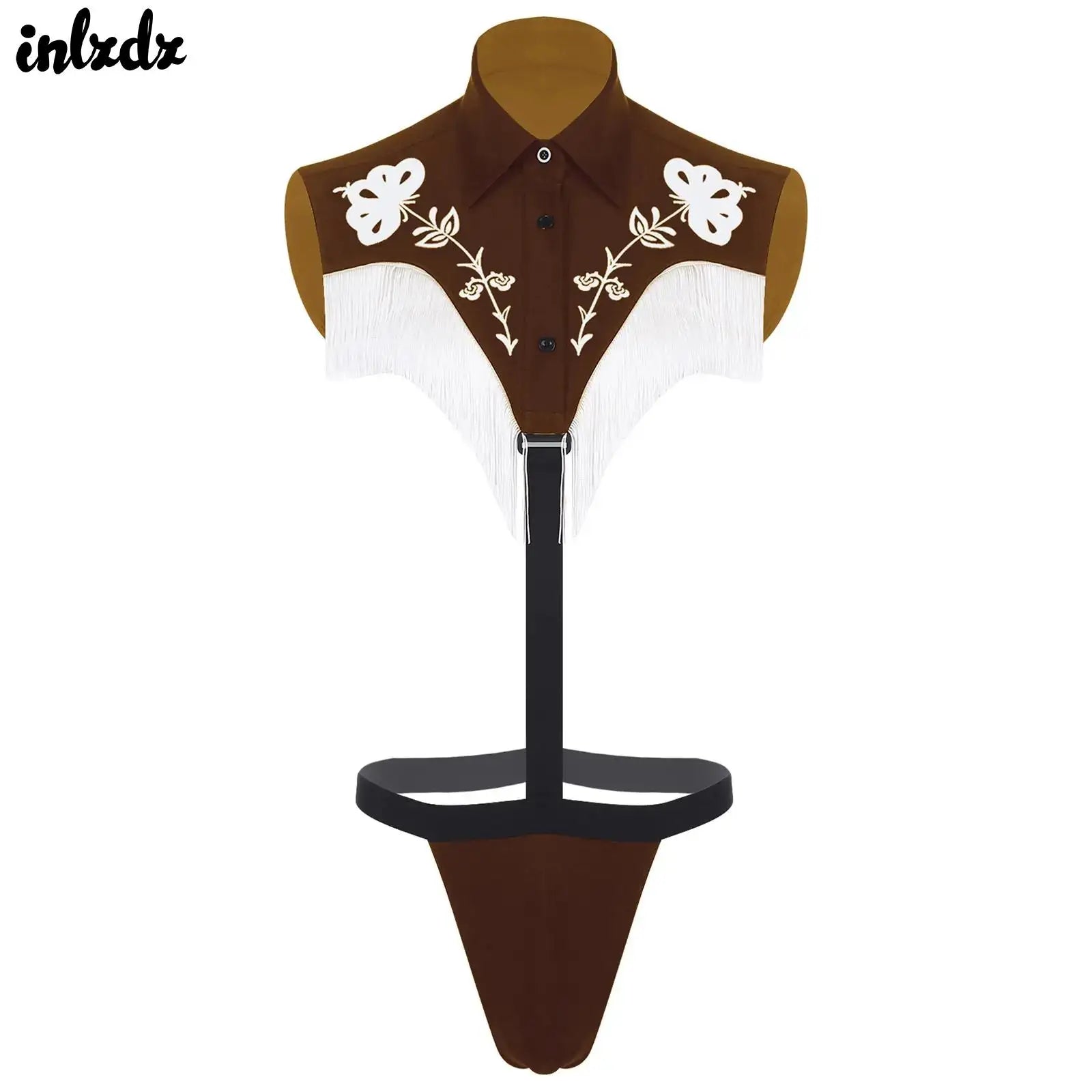 Mens Jockstrap Gay Lingerie Mini Bikini Thongs Bodysuit Underwear Sexy Western Cowboy Club Wear Printed Fringe Tassels Jumpsuit