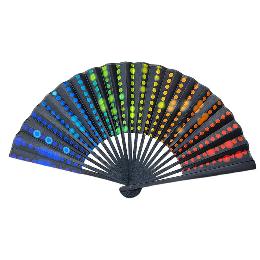 2024 Bamboo Bone Folding Fan Colorful Rave Fans Vibrant Bamboo Hand Fans for Festival Dancing Parties Decorative Gifts for Men - Cosmic Twink