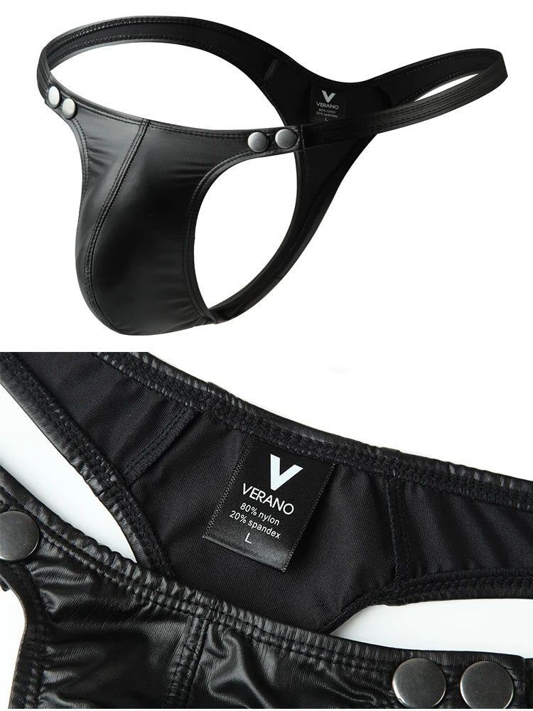 Gay String Sexy Underwear for Men 2023 Slip Man Pu Leather Penis Pouch Ultra Thin Thong and Jockstrap T-Back Male Hot Panties - Cosmic Twink