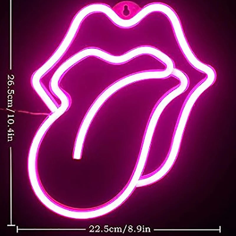 Mouth tongue Neon Light Sign LED Sexy Lips Lamp Decoration Table Room Shop Wall Party Gift USB & Battery Case Powered - Cosmic Twink