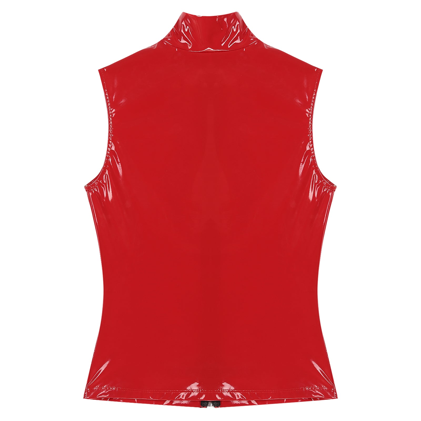 Men Wet Look Patent Leather Jacket Vest Tops Sleeveless Stand Collar Zipper Punk Tank Top Nightclub Festival Rave Party Clubwear - Cosmic Twink