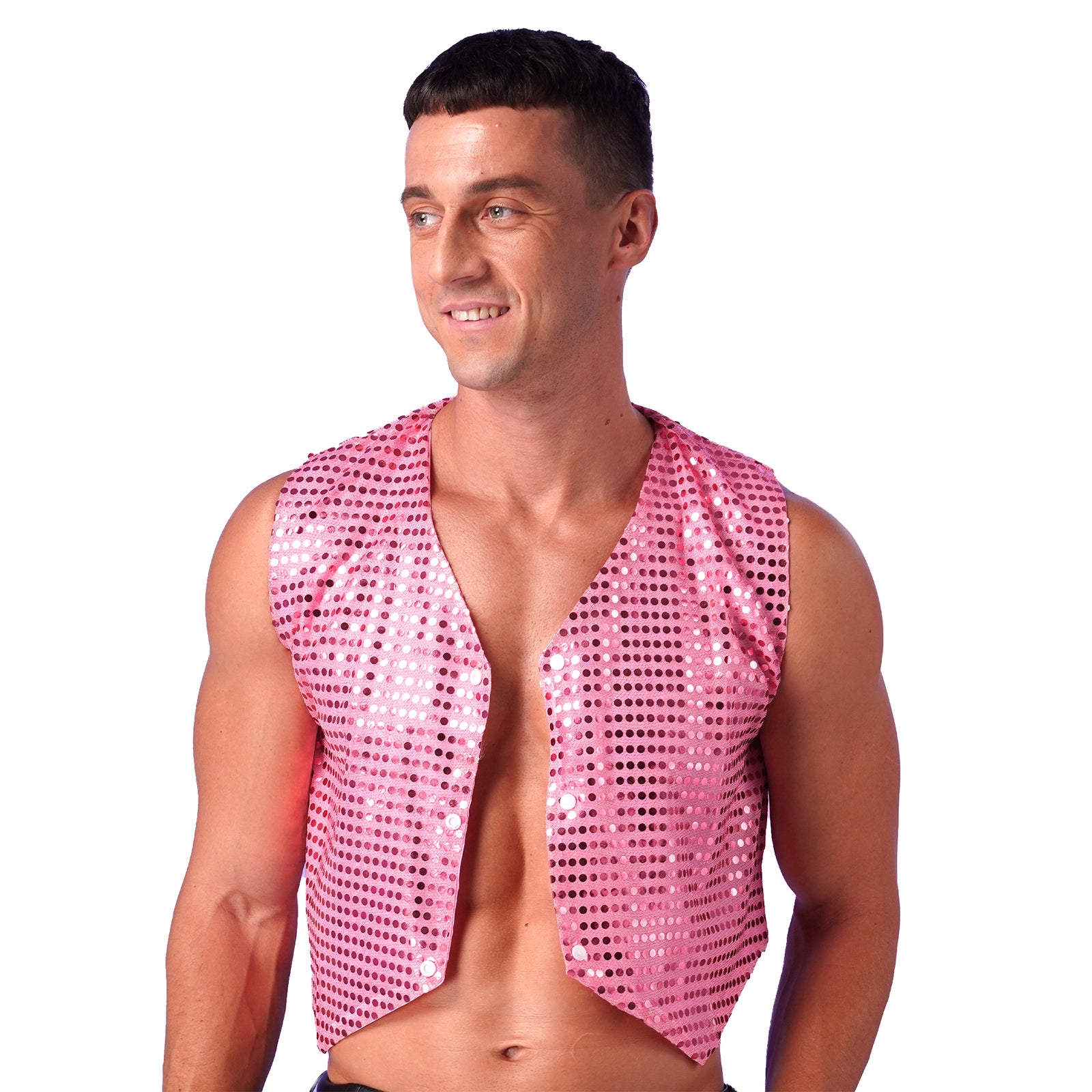 Mens Shiny Sequined Vest Tops V Neck Disco Irregular Hem Waistcoat Hiphop Jazz Dance Festival Rave Outfits Performance Costume - Cosmic Twink