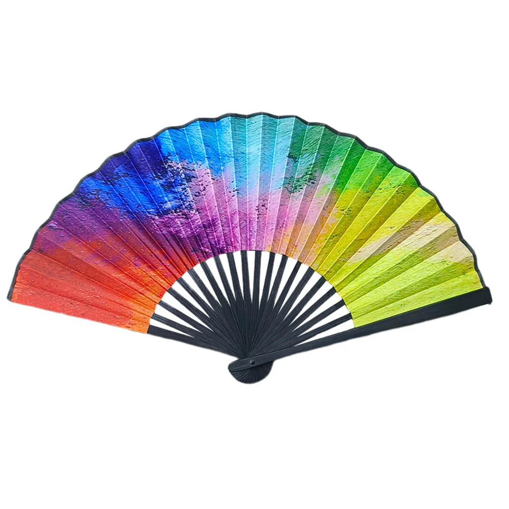 2024 Bamboo Bone Folding Fan Colorful Rave Fans Vibrant Bamboo Hand Fans for Festival Dancing Parties Decorative Gifts for Men - Cosmic Twink